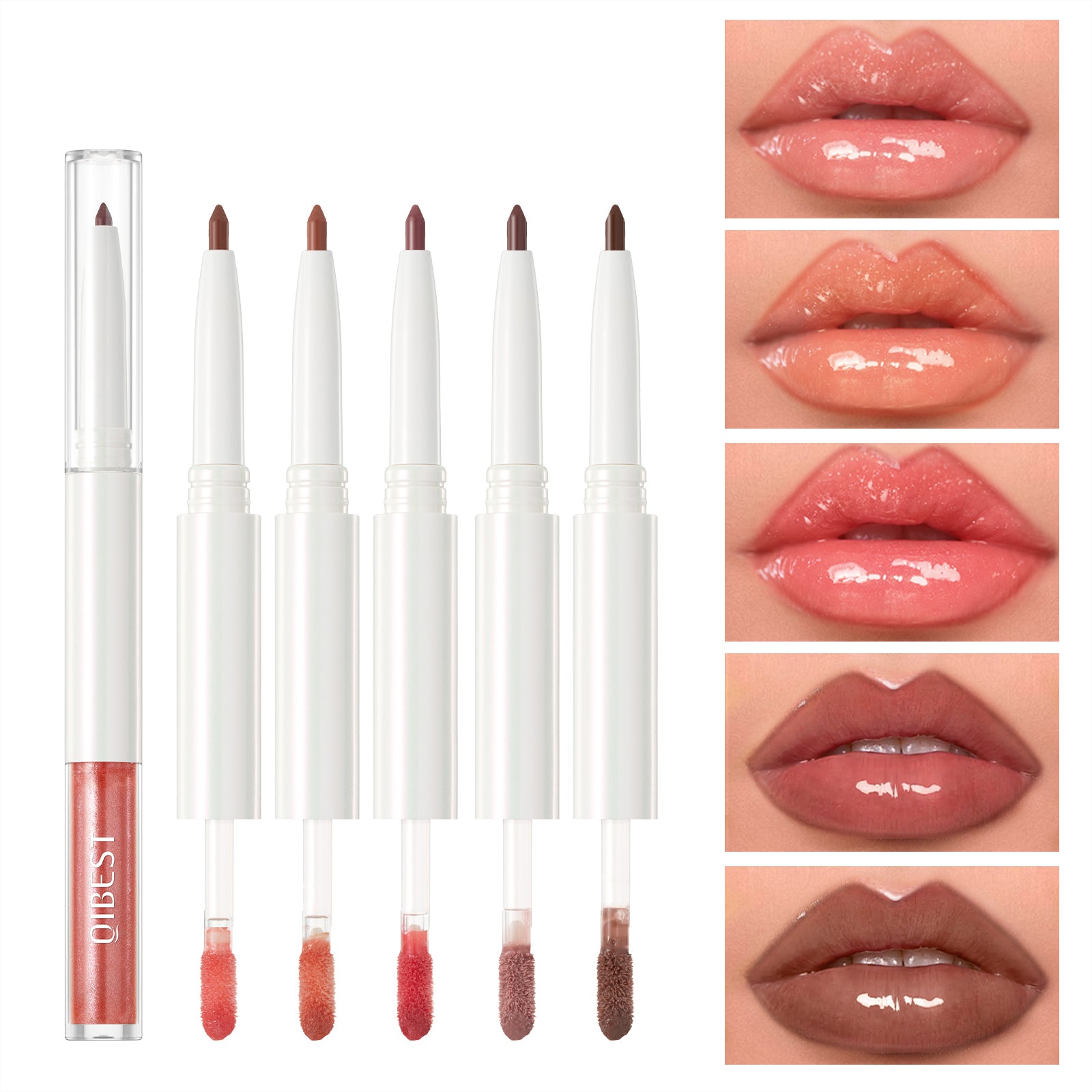 2-in-1 Double-Ended Lip Liner & Lip Gloss Duo, Long-Lasting Nude Lip Colour, High-Pigment Formula for Fuller, Glossy Lips