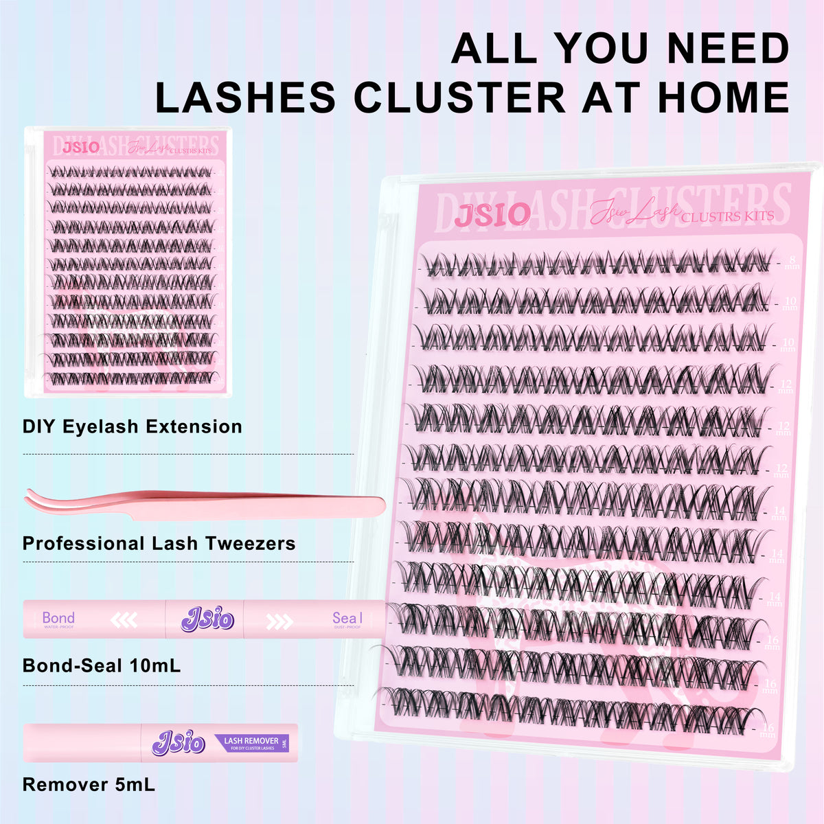 Natural Lash Clusters Kit, Wispy Individual Lash Clusters, Soft Lightweight Lash Extensions with Bond & Seal & Tweezers, DIY Eyelash Extension Kit for Everyday Wear (Aurora)