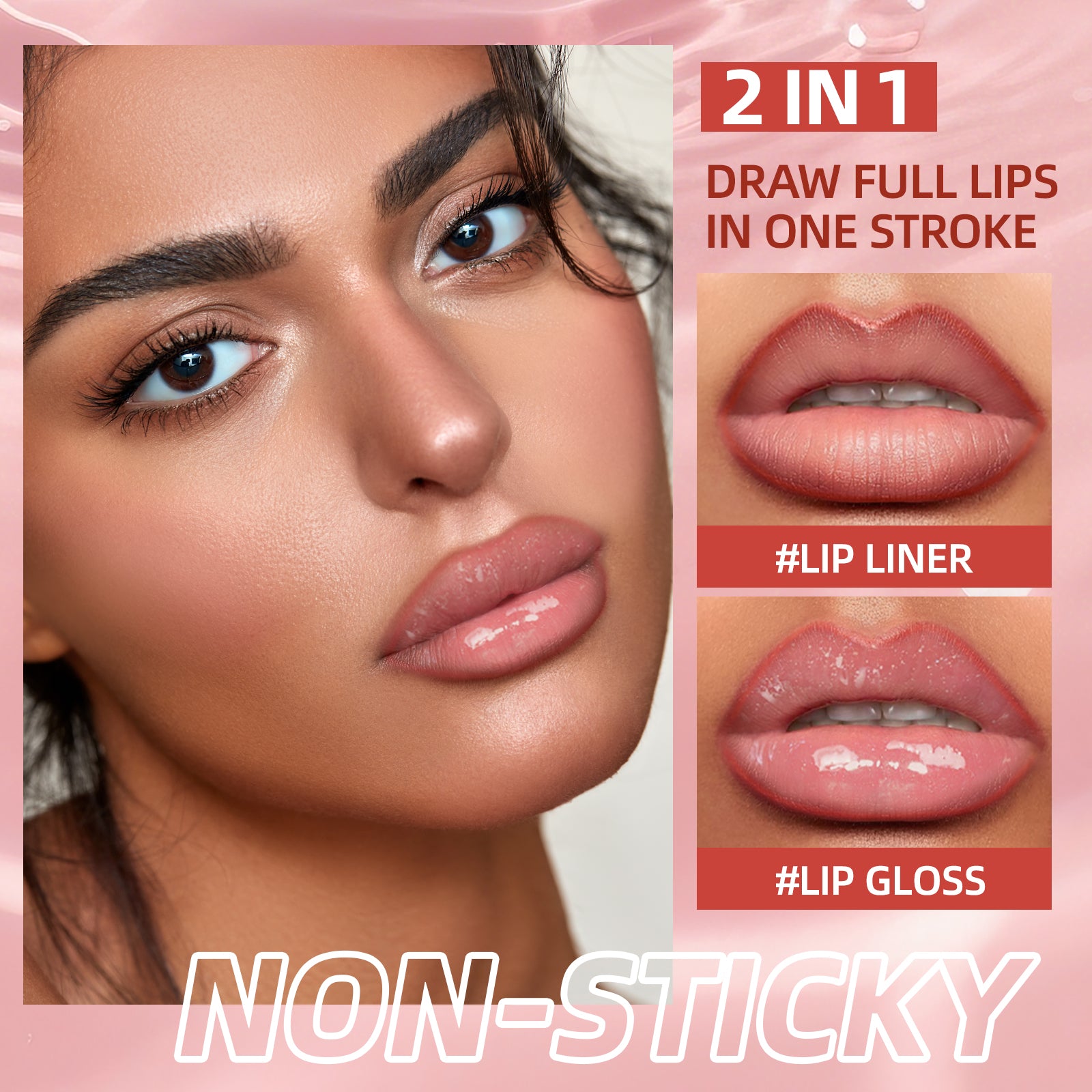 2-in-1 Double-Ended Lip Liner & Lip Gloss Duo, Long-Lasting Nude Lip Colour, High-Pigment Formula for Fuller, Glossy Lips