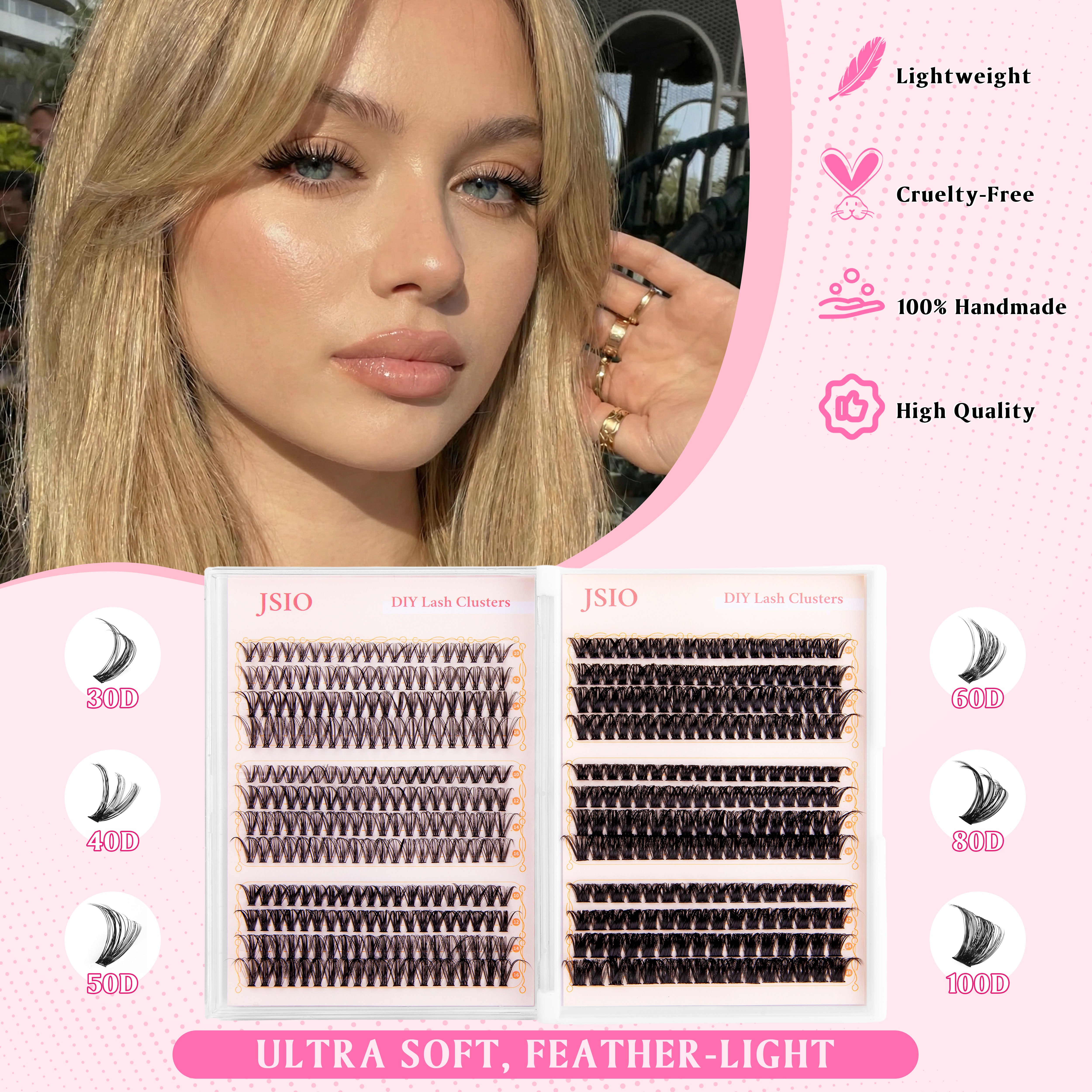 Cluster Lashes Book Kit with Full Professional Lash Extension System, Bond & Seal & Tweezers Included, DIY Eyelash Extensions at Home, D Curl Lash Clusters Natural to Volume Lash Extension Kit