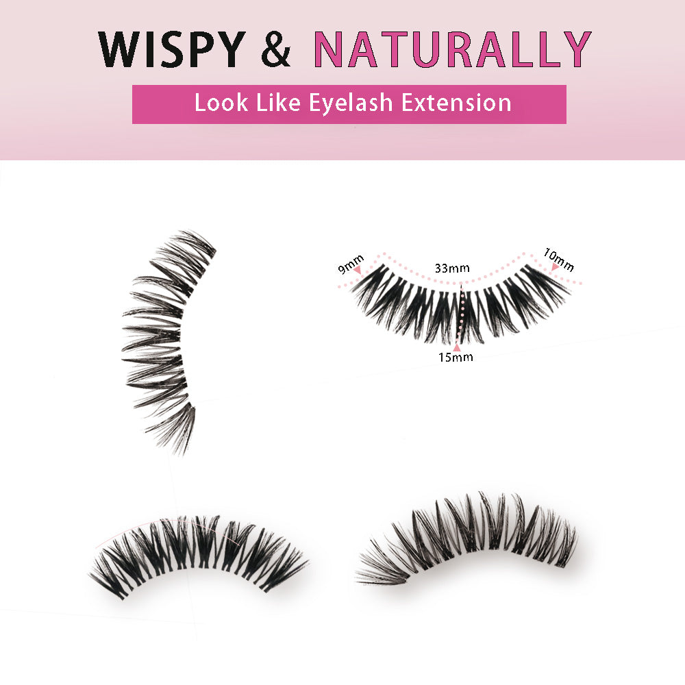 10 Pairs False Eyelashes, Natural Cat Eye Lashes with D Curl Lash Clusters, Reusable Wispy Thick Lashes, 3 Styles Mixed Eyelashes for Beginners