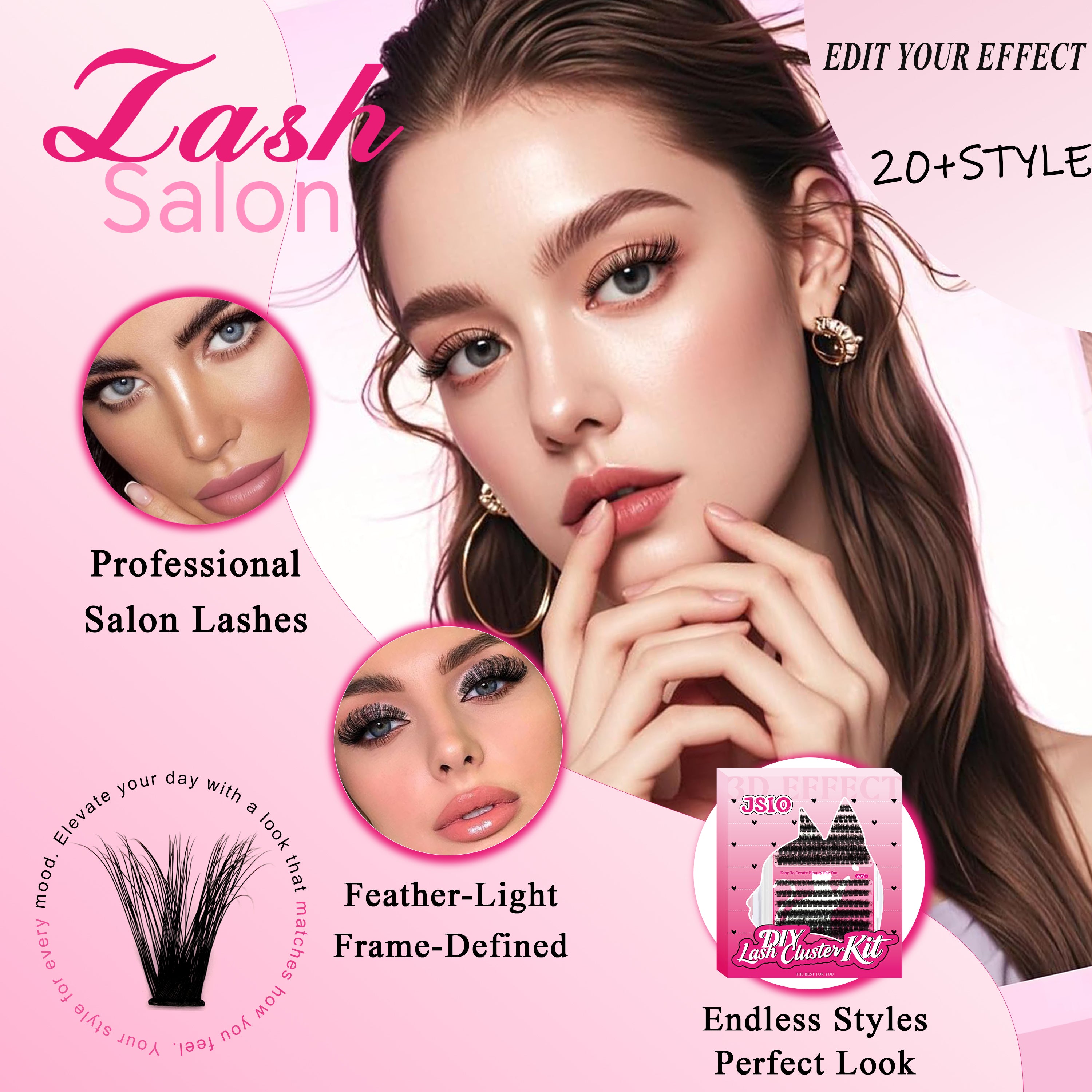 Cluster Lashes Kit, Wispy Fluffy Eyelash Clusters with Bond, Seal and Remover, Natural Look Individual Lash Extensions for DIY at Home, Beginner Friendly