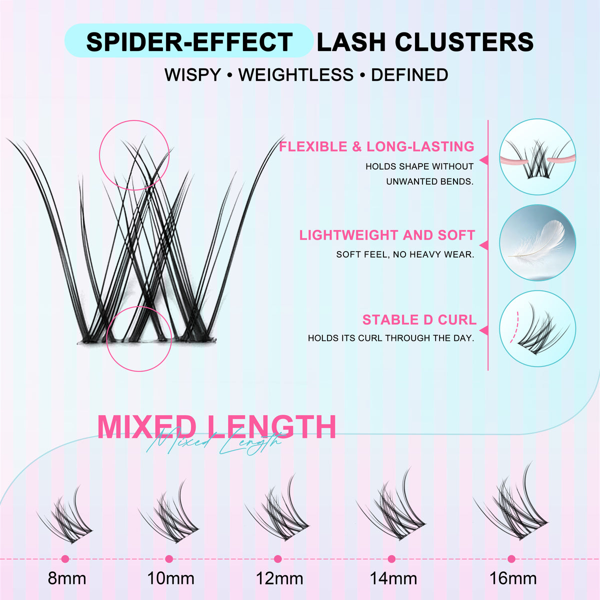 Natural Lash Clusters Kit, Wispy Individual Lash Clusters, Soft Lightweight Lash Extensions with Bond & Seal & Tweezers, DIY Eyelash Extension Kit for Everyday Wear (Manga-pro)