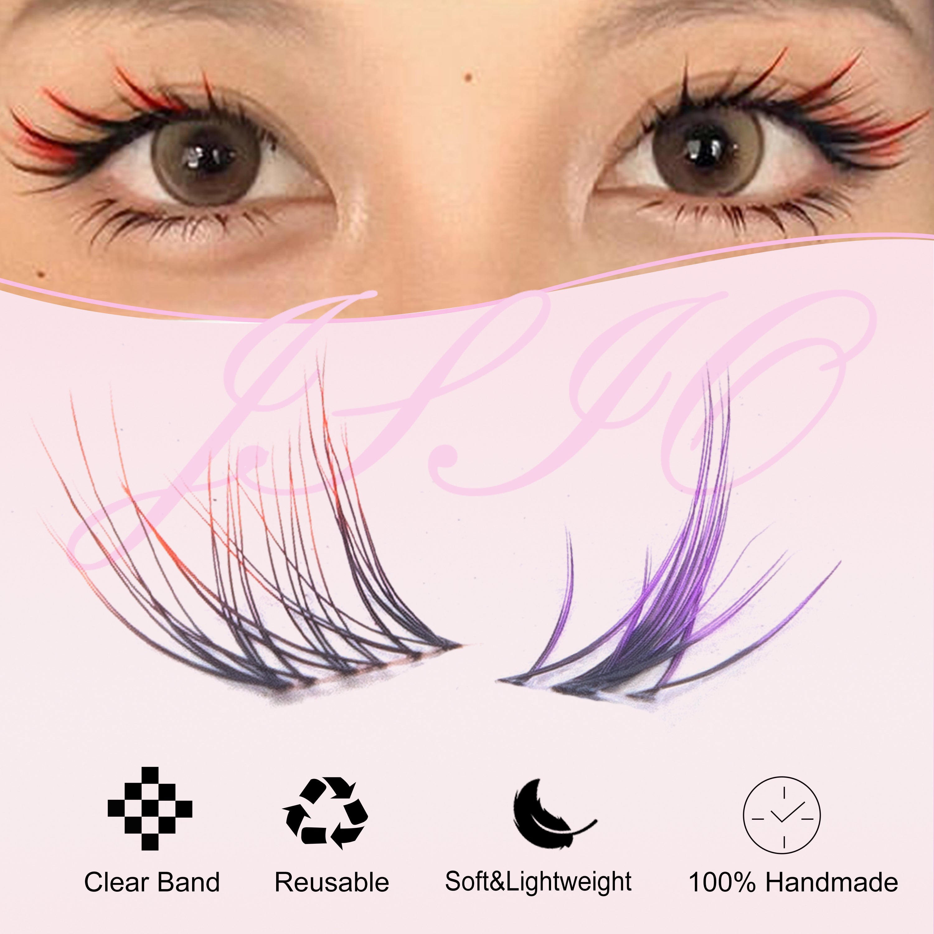 Cluster Lashes Kit, Mixed Rainbow Colourful Lash Clusters for DIY Eyelash Extensions, Fox Eye Style Individual Lashes, Reusable Fake Eyelashes Pack for Women and Girls
