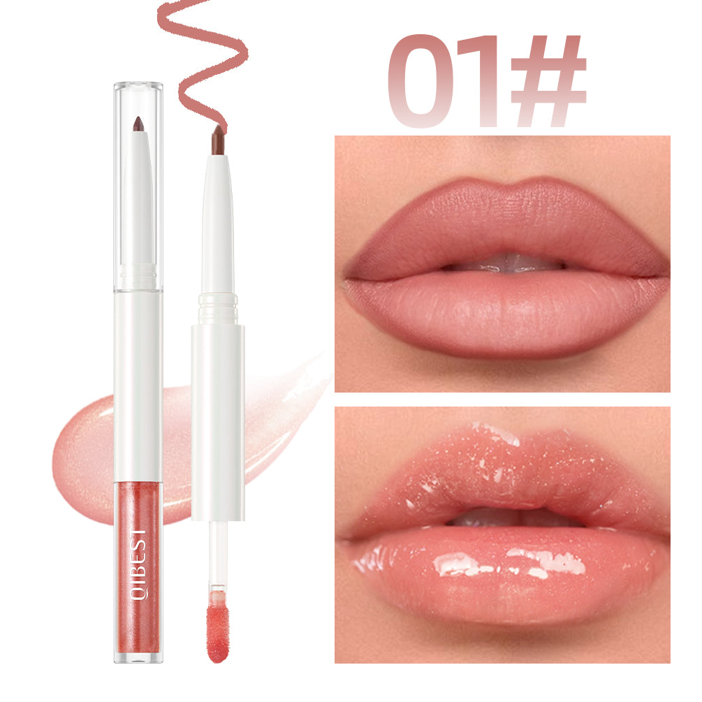 2-in-1 Double-Ended Lip Liner & Lip Gloss Duo, Long-Lasting Nude Lip Colour, High-Pigment Formula for Fuller, Glossy Lips
