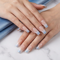 French Tip Press On Nails, 24PCS Glossy False Nails with Glue, Reusable DIY Manicure Nail Set for Women and Girls, Blue French