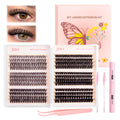 Cluster Lashes Book Kit with Full Professional Lash Extension System, Bond & Seal & Tweezers Included, DIY Eyelash Extensions at Home, D Curl Lash Clusters Natural to Volume Lash Extension Kit
