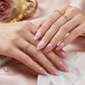 French Tip Press On Nails, 24PCS Glossy False Nails with Glue, Reusable DIY Manicure Nail Set for Women and Girls, Pink Glitter