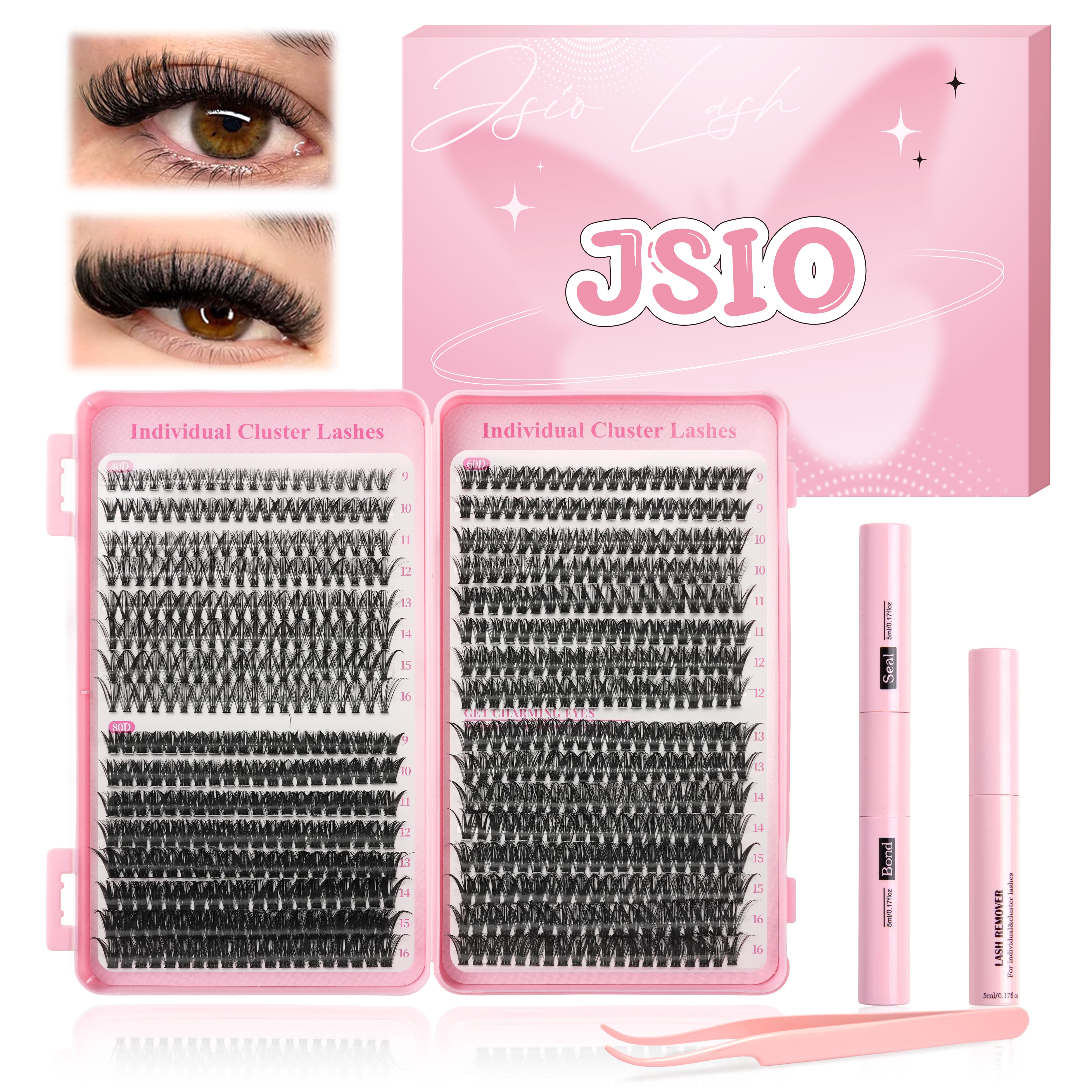 Individual Eyelashes Kit 640PCS, Wispy Lash Clusters with Bond, Seal and Remover, Natural Fluffy D Curl Eyelash Extensions for DIY at Home, Volume Lash Book Kit 9–16mm