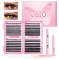 Cluster Lashes Book Kit, DIY Eyelash Extensions at Home with Bond, Seal, Remover & Tweezers, Complete Lash Extension System D Curl 40D 50D 60D 80D Mixed Volume Lash Clusters Kit