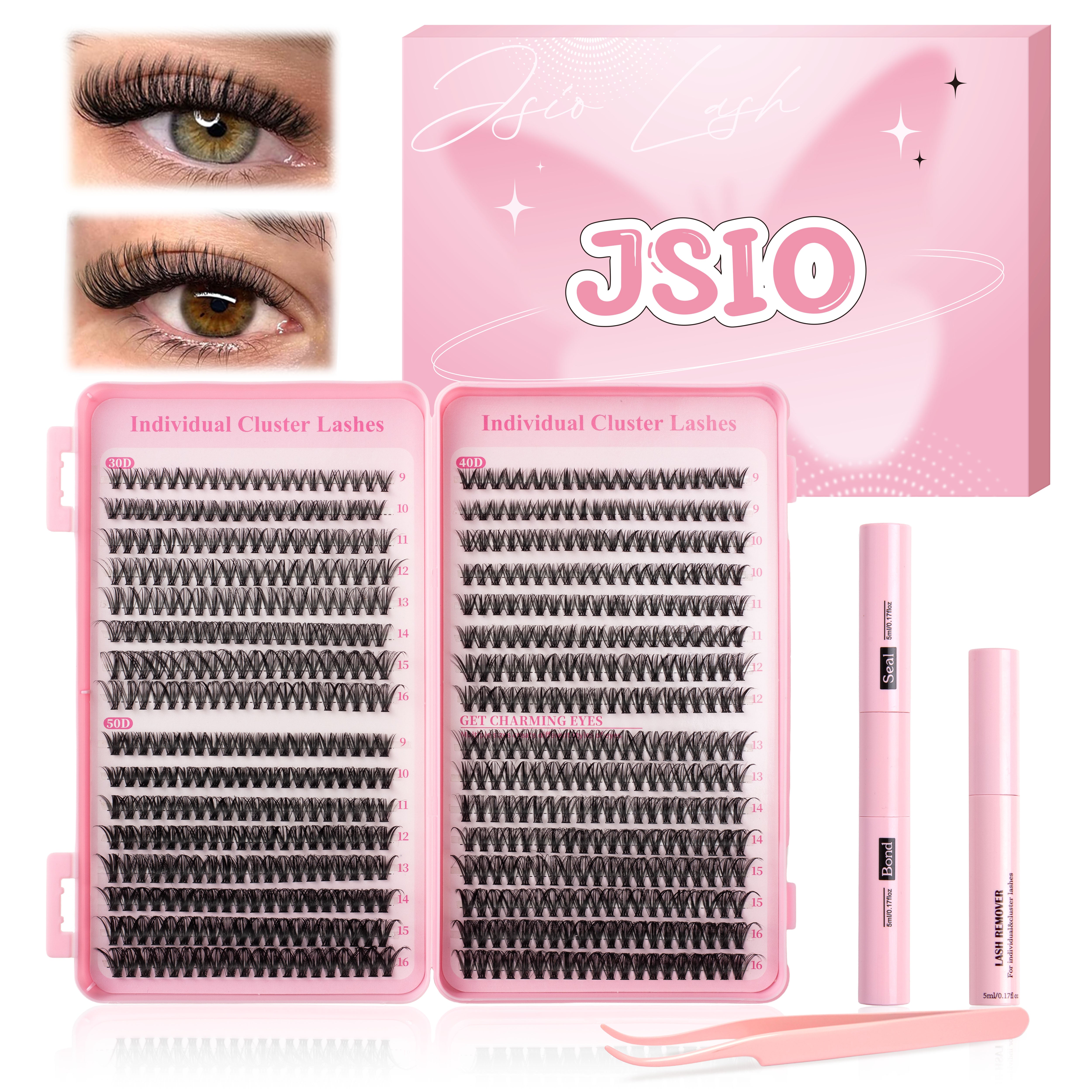 Individual Eyelashes Kit 640PCS, Wispy Lash Clusters with Bond, Seal and Remover, Natural Fluffy D Curl Eyelash Extensions for DIY at Home, Volume Lash Book Kit 9–16mm