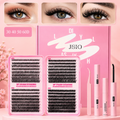 Individual Eyelashes Kit 640PCS, Wispy Lash Clusters with Bond, Seal and Remover, Natural Fluffy D Curl Eyelash Extensions for DIY at Home, Volume Lash Book Kit 9–16mm