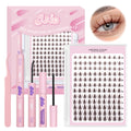 Brown Cluster Lashes, Brown Cluster Lashes Kit Natural Wispy Eyelash Extensions for Clean Girl Makeup Look, Lightweight Individual C Curl DIY Lash Kit for Everyday Wear Blonde & Light Hair
