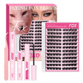 Fox Eye Cluster Lashes Kit, Wispy Soft Lash Clusters for a Lifted Fox Eye Effect, DIY Eyelash Extensions Kit with Full Application Set (Bond, Seal, Remover & Tweezers), Designed for Fox Eye Makeup Look