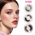 10 Pairs False Eyelashes, Natural Cat Eye Lashes with D Curl Lash Clusters, Reusable Wispy Thick Lashes, 3 Styles Mixed Eyelashes for Beginners